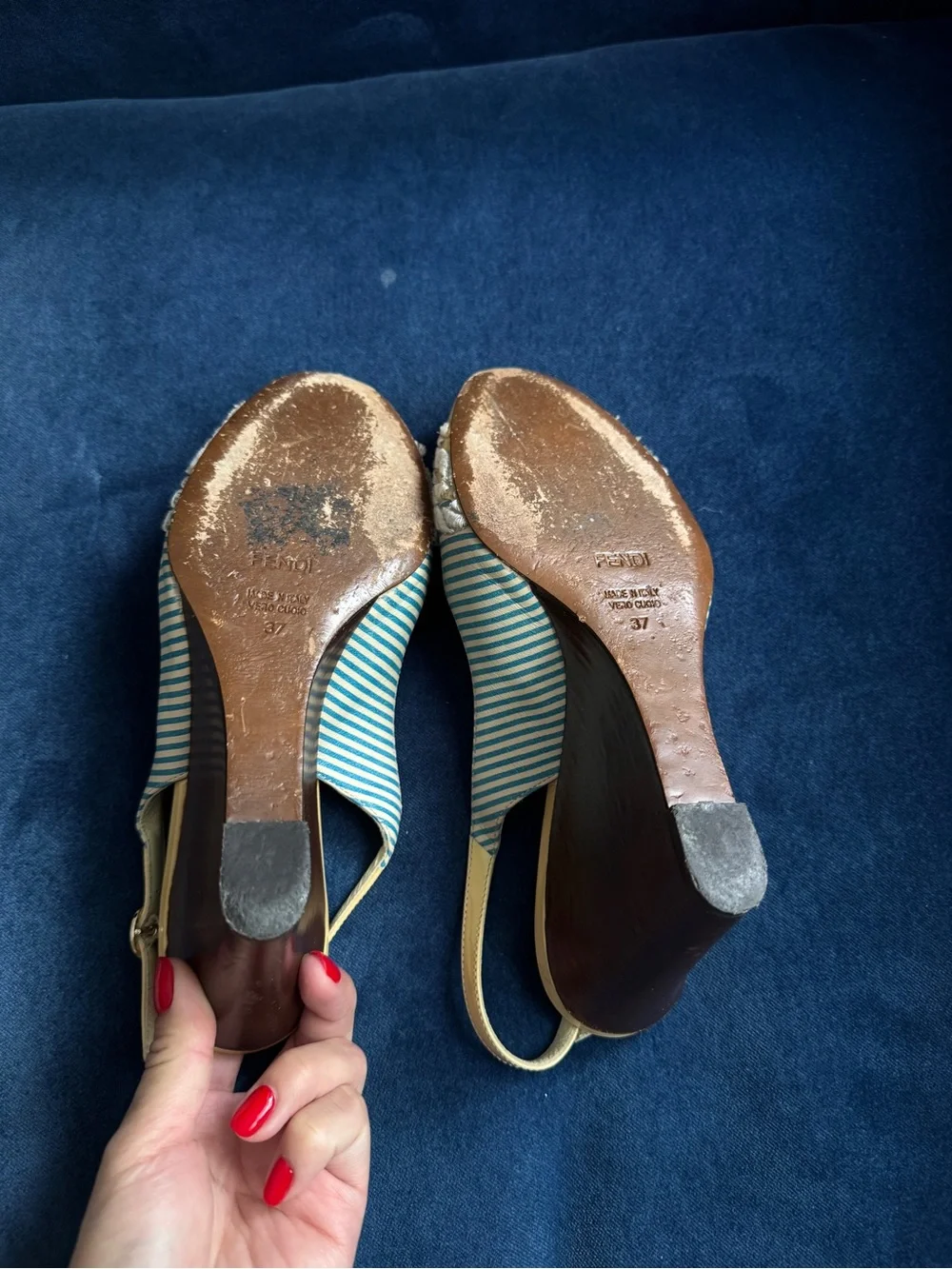 Fendi Leather Printed Slingback Wedge‎ Pumps Size 7